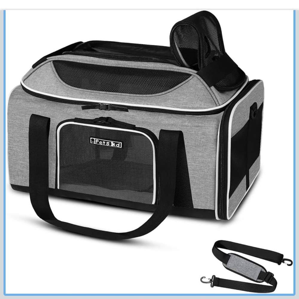 Petskd Grey Top-Expandable Soft-Sided Pet Carrier for Small Cats and Dogs NEW